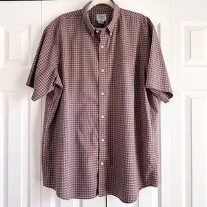LL Bean Mens XL Red Plaid Short Sleeve Button Front Shirt Cotton Traditional Fit